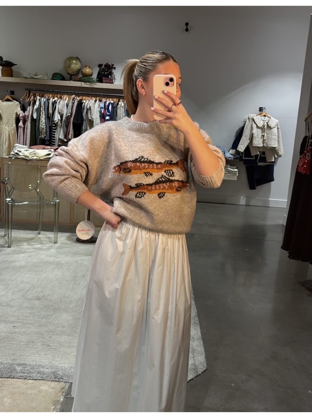 Bailey Rose Cozy Fish Pattern Sweater Oatmeal